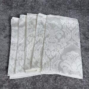 VTG‎ W-C Designs 5 Damask Fabric Cloth Napkins 19" Cotton Blend White Elegant